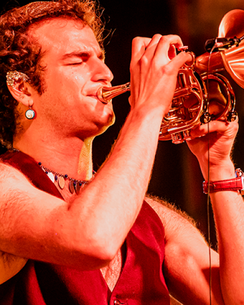 AJ Rubin playing the trumpet.