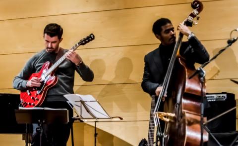 Guitar student playing at Bancaja concert Series.