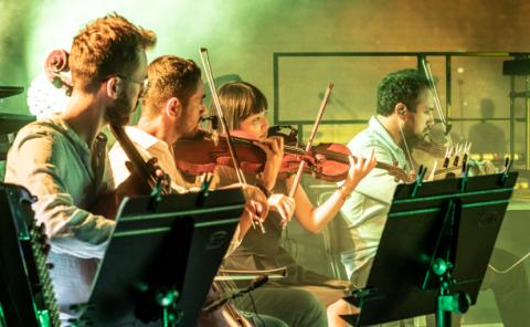 Strings ensemble playing at “La Nit de Berklee”, the farewell concert representing the culmination of a year of work, learning, and achievements.