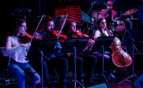 Strings ensemble playing at “La Nit de Berklee”, the farewell concert representing the culmination of a year of work, learning, and achievements.