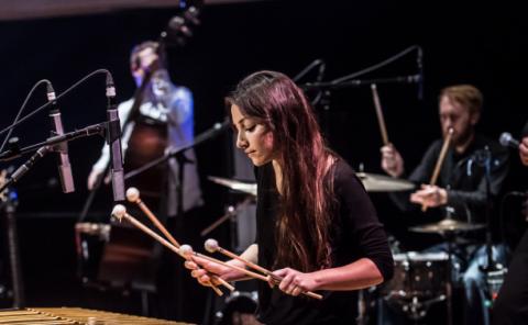 Percussionist performing at one of the multiple performance opportunities offered during the academic year.