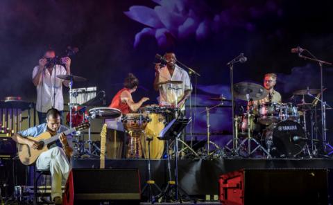 Percussion essemble playing at the Commecement Concert.