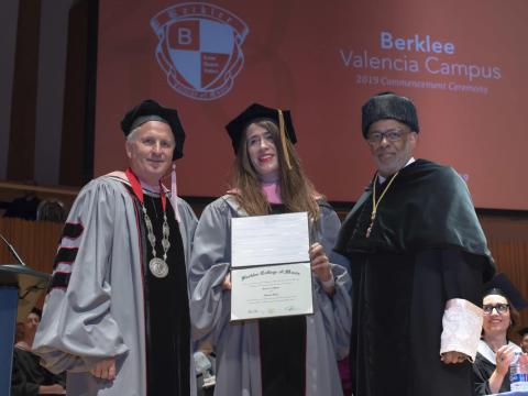 Roger H. Brown, president of Berklee; Imogen Heap; Larry Simpson, senior vice president for Academic Affairs and provost.