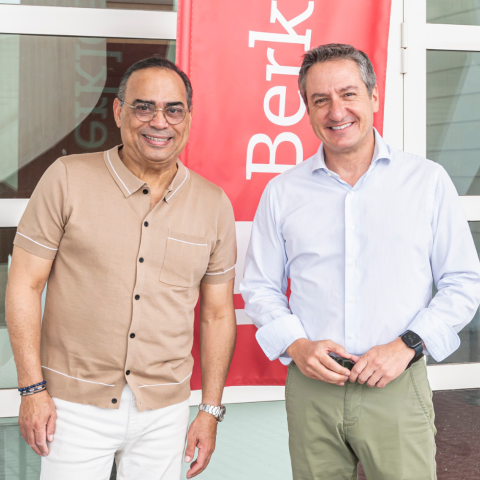 Puerto Rican singer and bandleader Gilberto Santa Rosa, and Berklee Valencia's senior director of operations and external affairs, Manuel Costa.