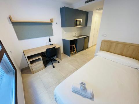 Typical studio apartment room in the MiCampus residence.